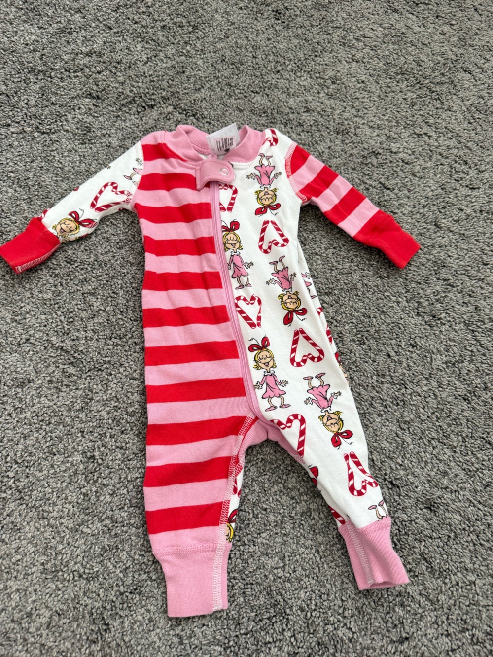 Hanna Andersson Pink & Red Striped Candy Cane Elf One-Piece Footie